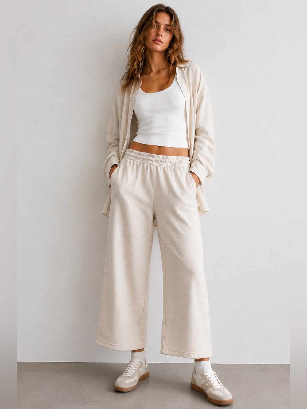 SHEIN Cream Wide Leg Lounge Pants Women’s Small Soft Minimalist Sweatpants